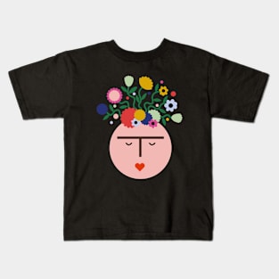 Colorful feminist mexican Frida kahlo portrait summer flowers viva la vida Kids T-Shirt